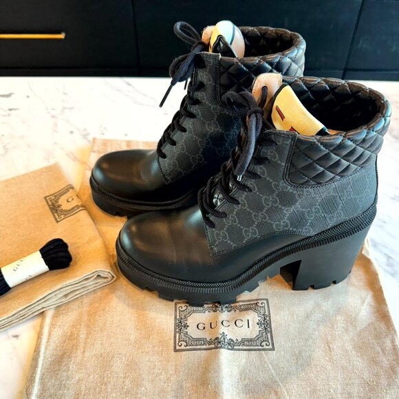 Gucci Women's GG Ankle Boot - Black Supreme Canvas - Size: 39 = 9 US - Picture 5 of 13